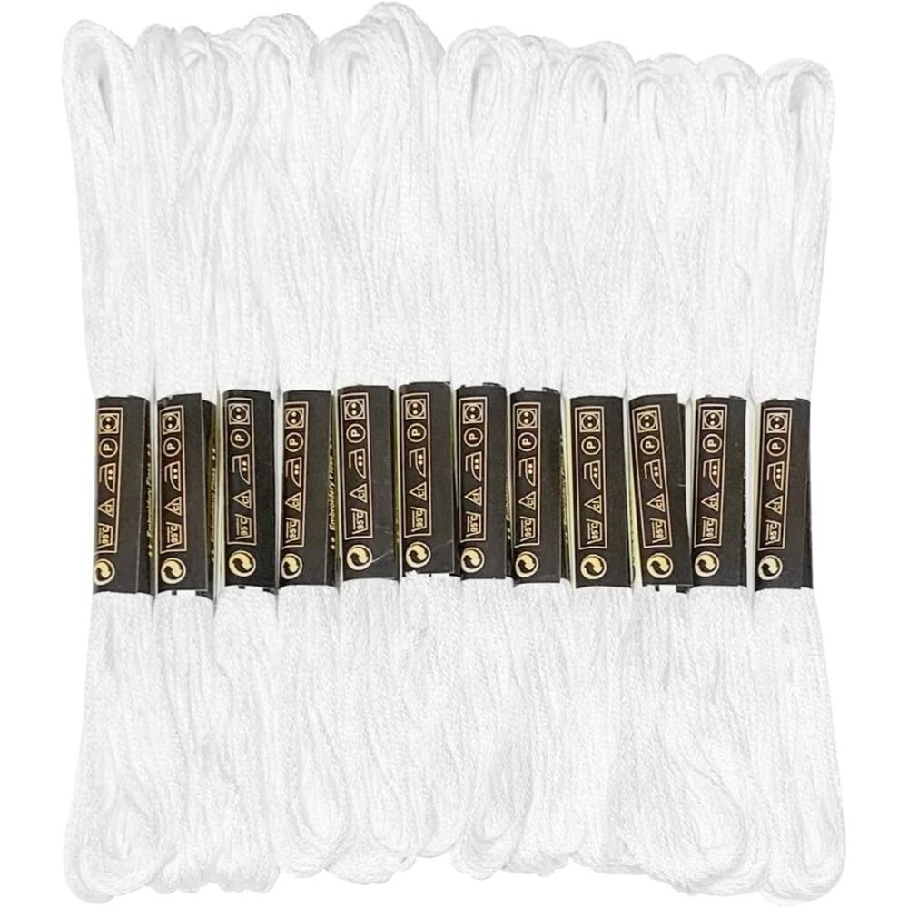 12 Skeins Embroidery Floss White Color, Friendship Bracelet String Cross Stitch